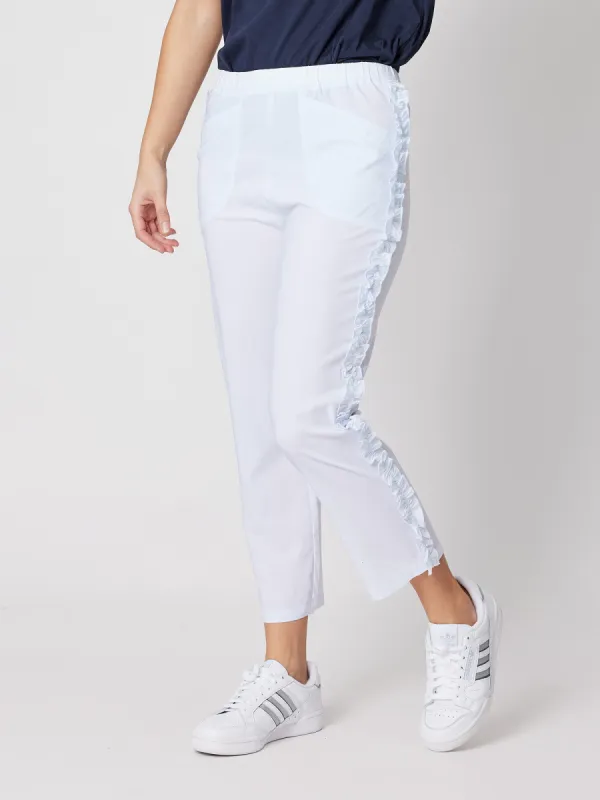 Frilled Side Detail Stretch Pant - White sold by RC & Co