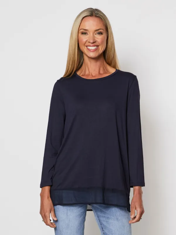 Long Sleeve Georgette Hem T-shirt - Navy sold by RC & Co