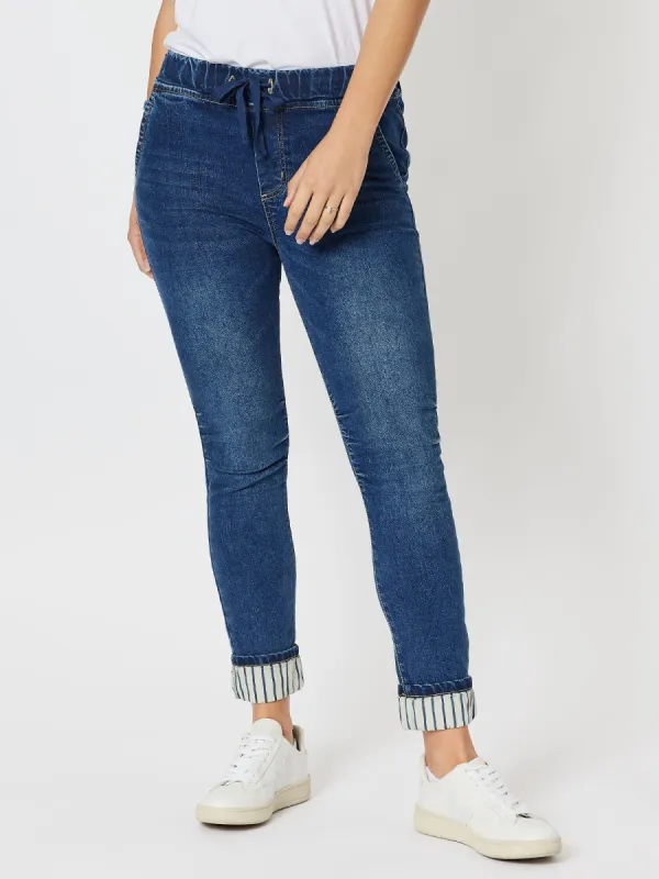 Stripe Cuff Slim Leg Pull On Jean - Denim sold by RC & Co