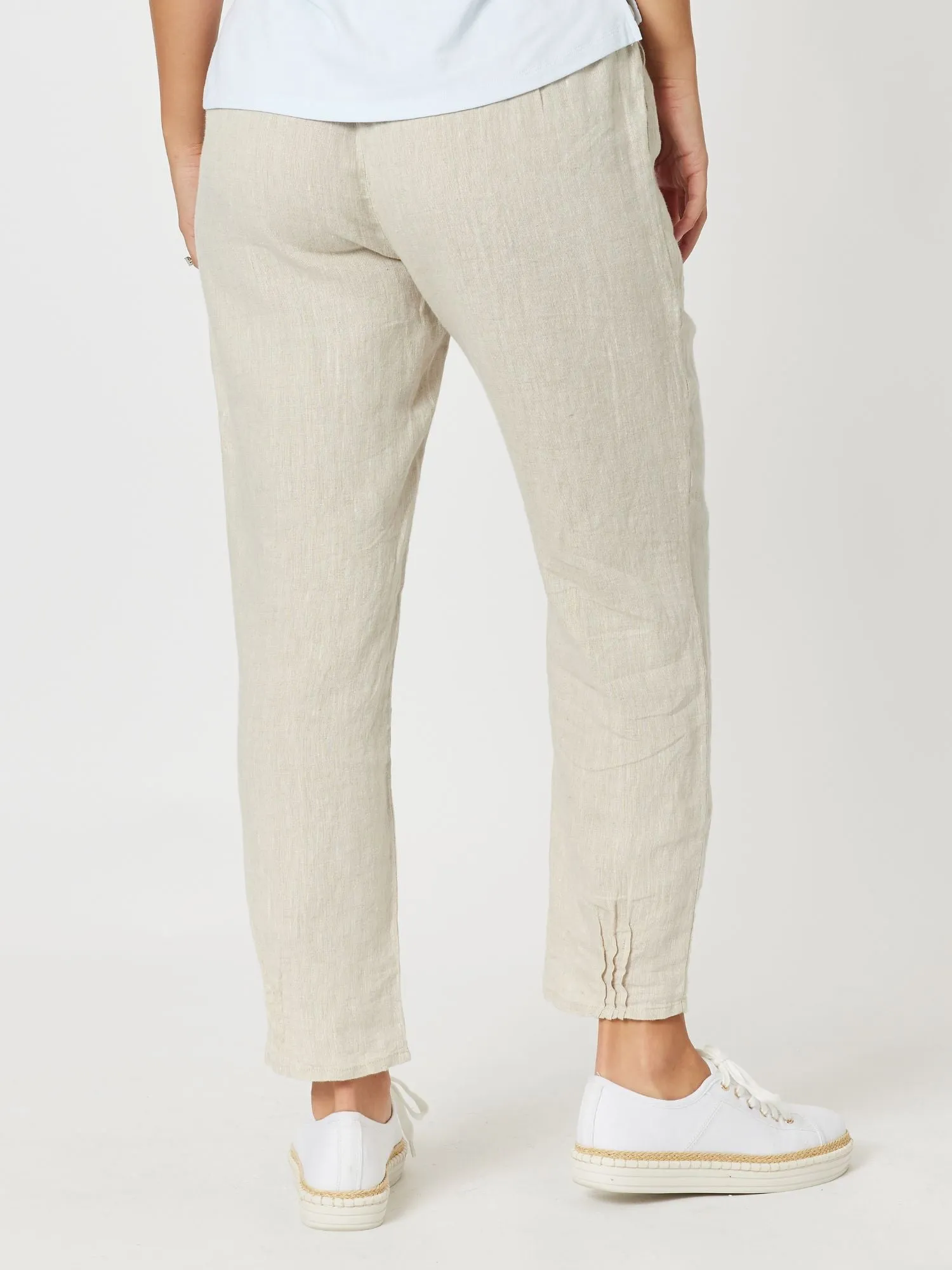 Sarah Linen Pleat Hem Pant - Natural sold by RC & Co product image thumbnail 4