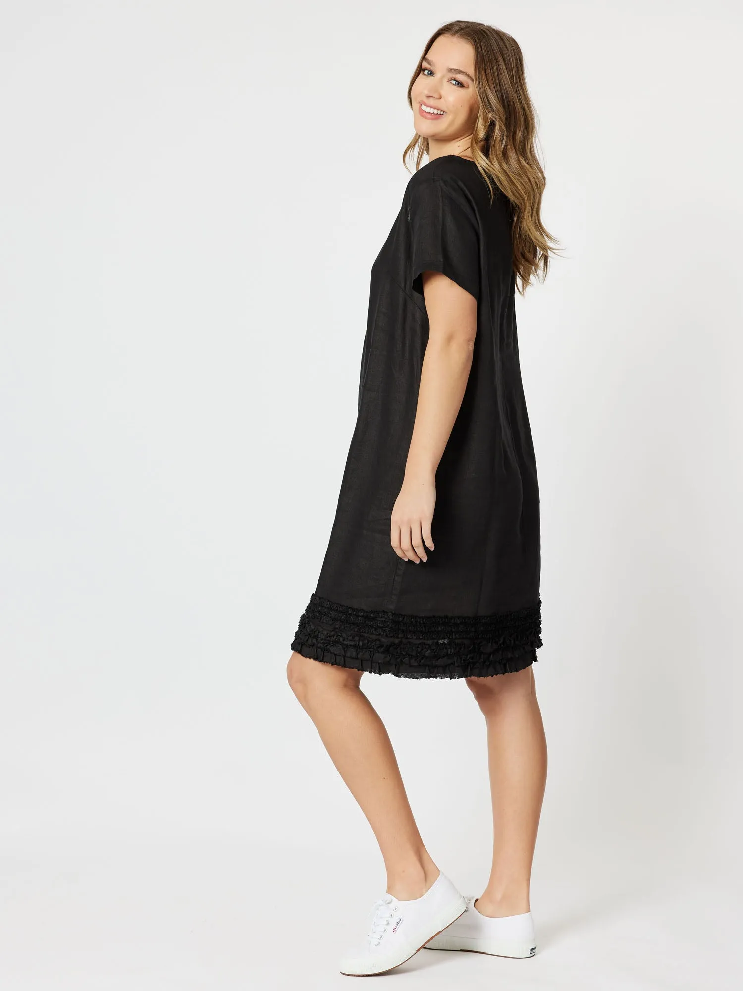 Ruffle Hem Linen Dress - Black sold by RC & Co product image thumbnail 4