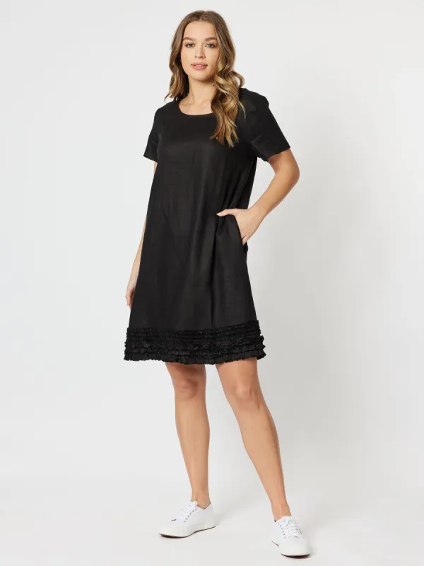 Ruffle Hem Linen Dress - Black sold by RC & Co