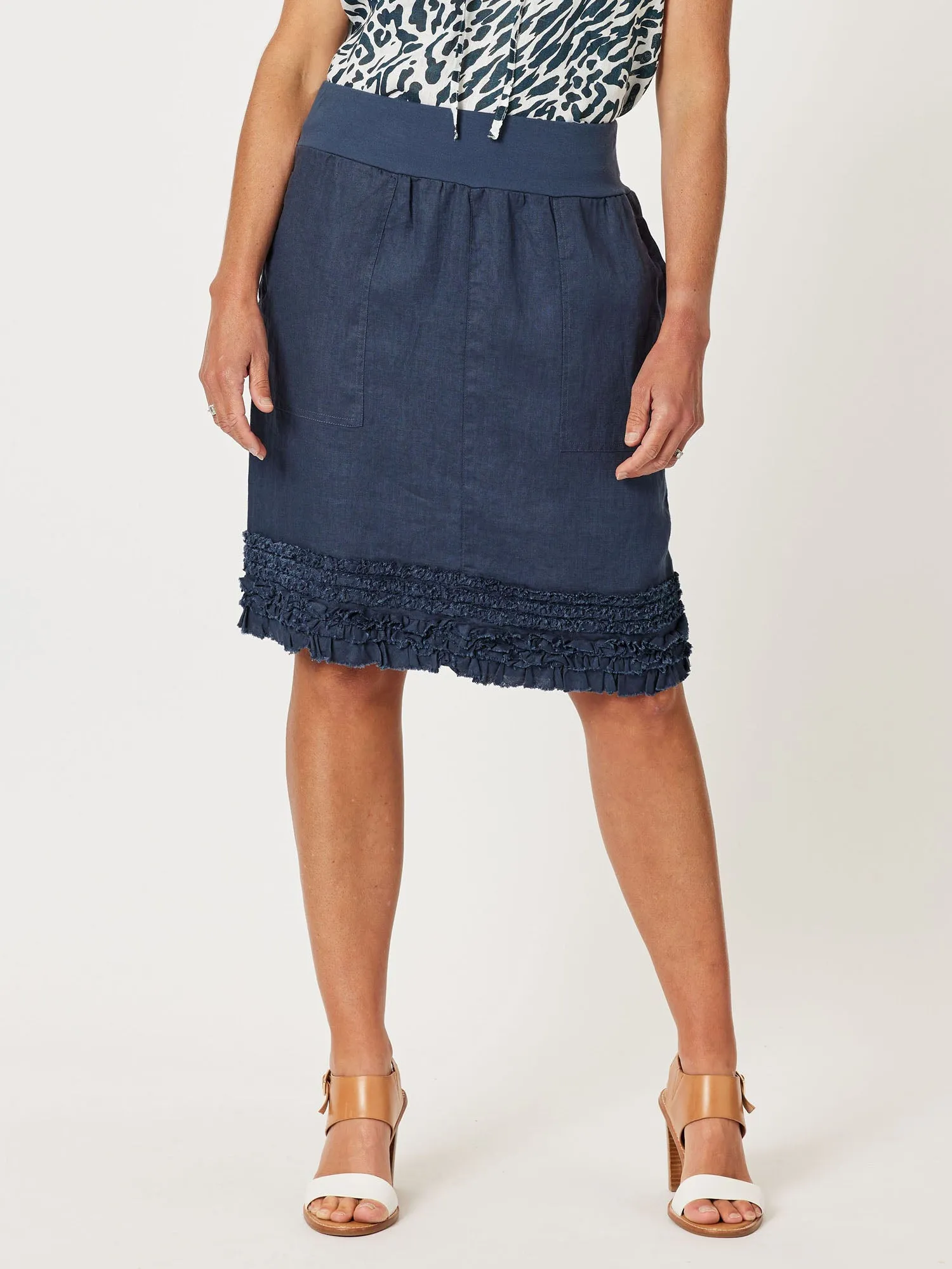 Mimi Linen Ruffle Hem Skirt - Navy sold by RC & Co