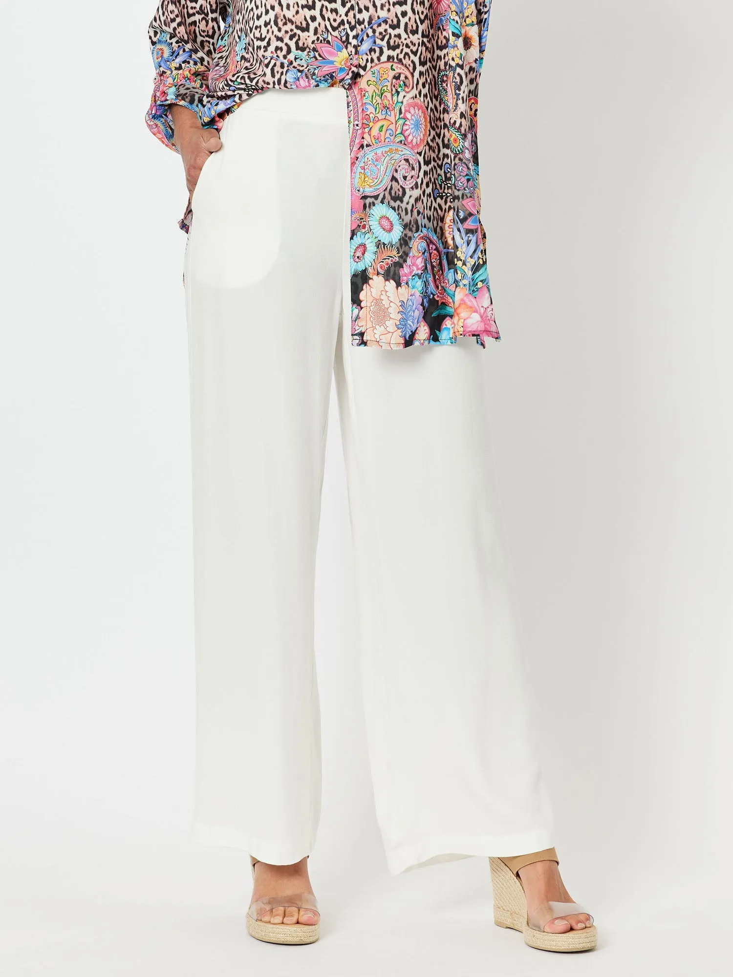 Tuxedo Wide Leg Pull On Pant - Ivory sold by RC & Co