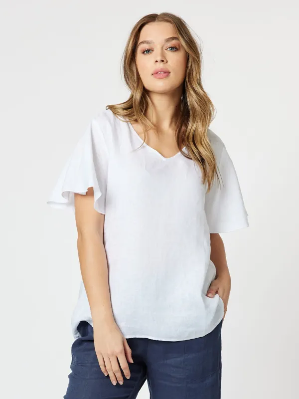 Flute Sleeve Linen Top - White sold by RC & Co