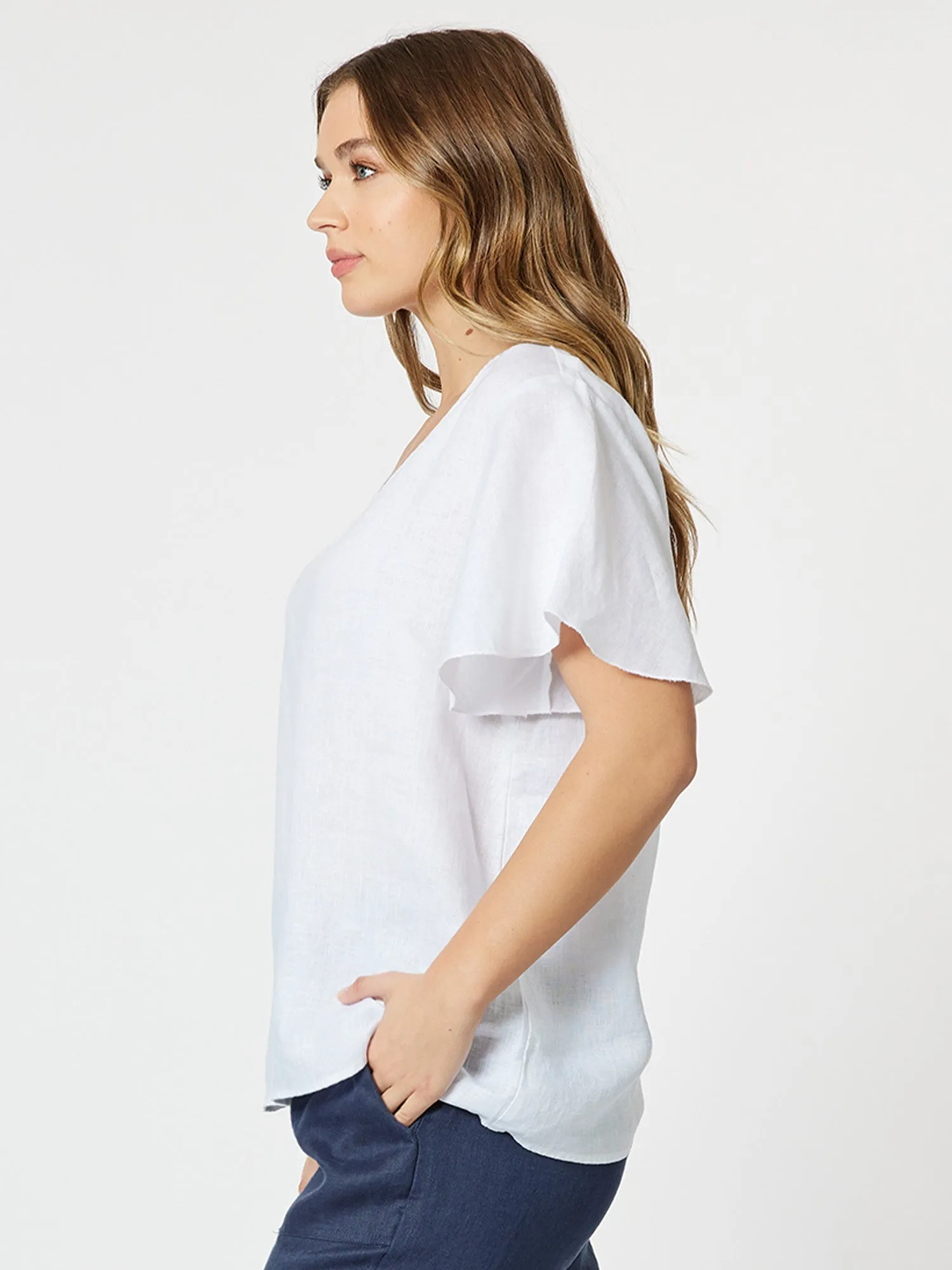 Flute Sleeve Linen Top - White sold by RC & Co product image thumbnail 3