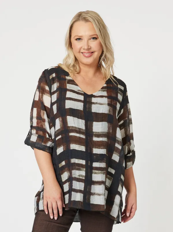 Zena Check Tunic - Chocolate sold by RC & Co