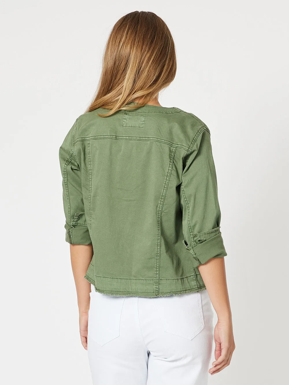 Collarless Denim Jacket - Khaki sold by RC & Co product image thumbnail 3