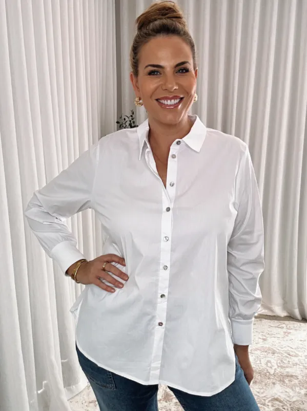 Jana Rib Cuff Shirt - White sold by RC & Co
