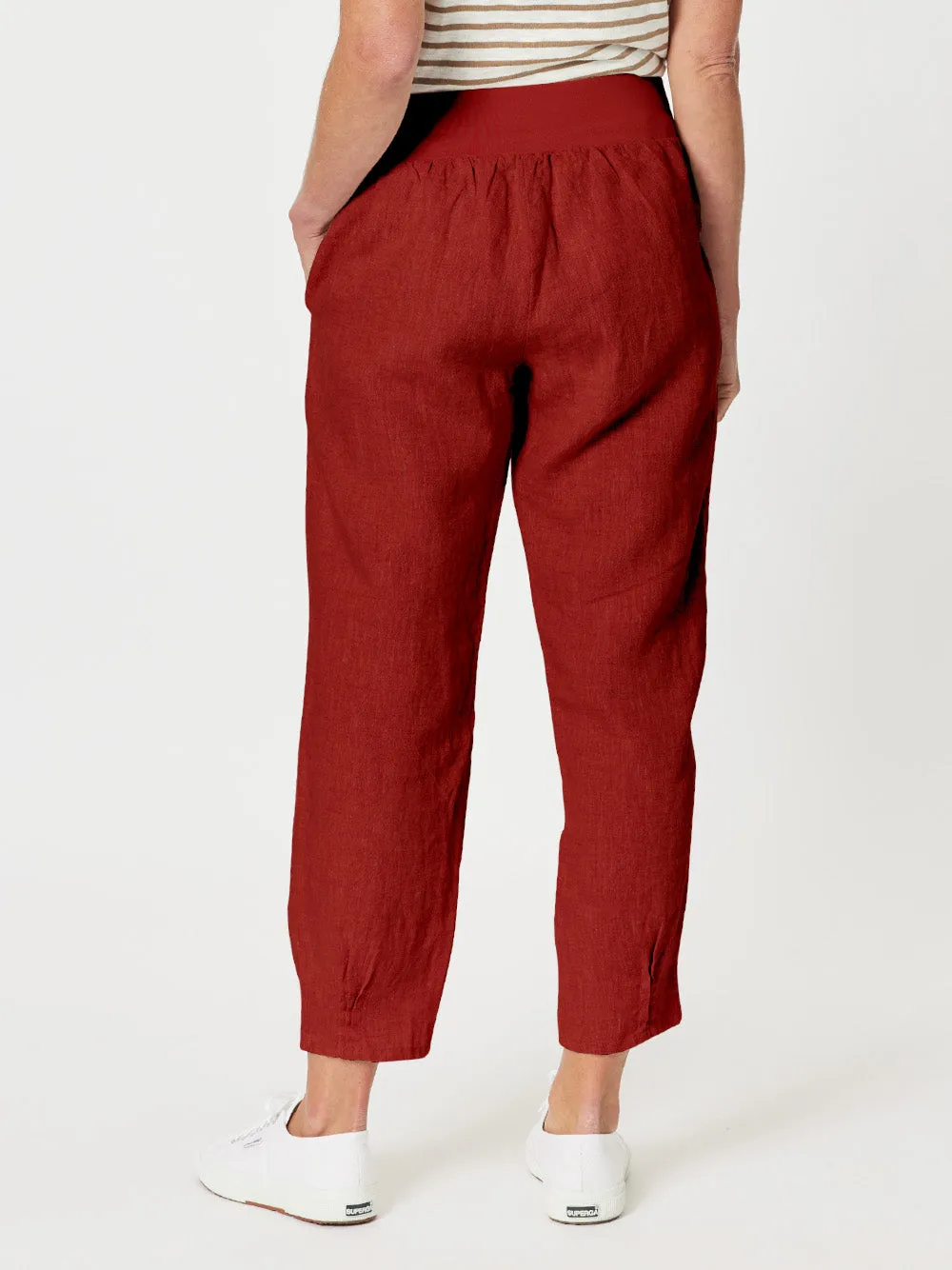 Sarah Linen Pleat Hem Pant - Brick Red sold by RC & Co product image thumbnail 3