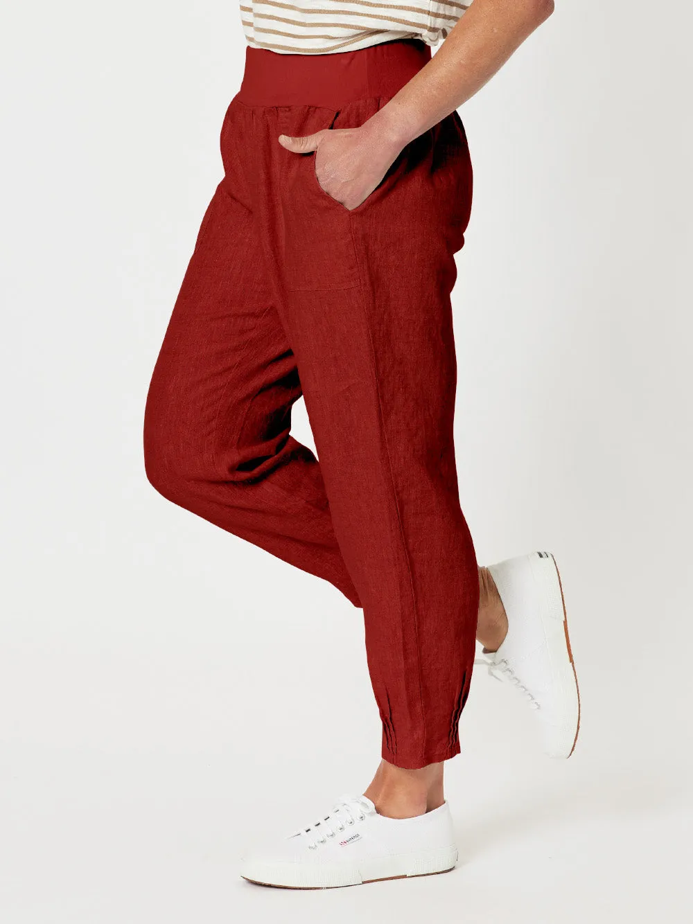 Sarah Linen Pleat Hem Pant - Brick Red sold by RC & Co product image thumbnail 2