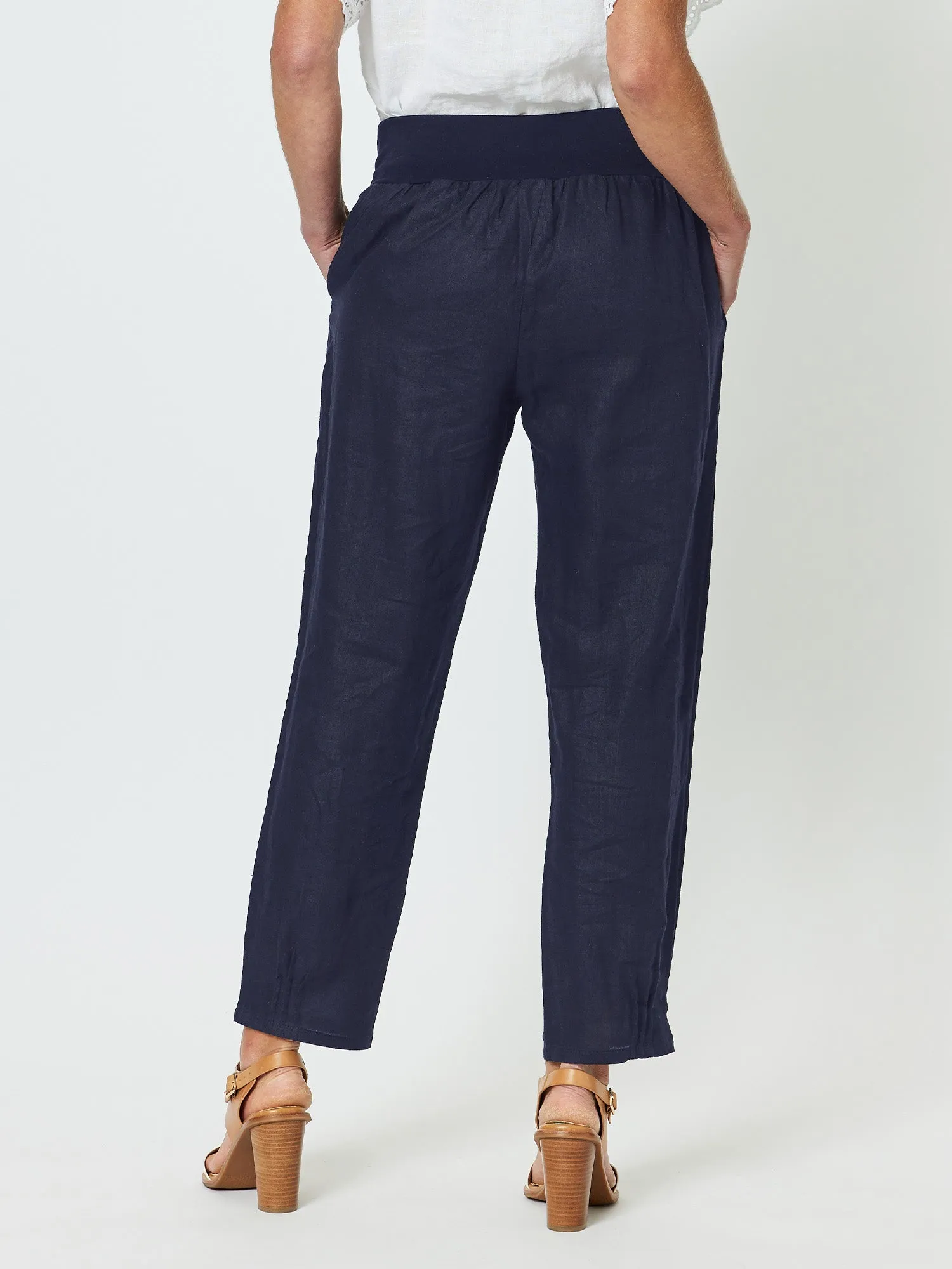 Sarah Linen Pleat Hem Pant - Navy sold by RC & Co product image thumbnail 5