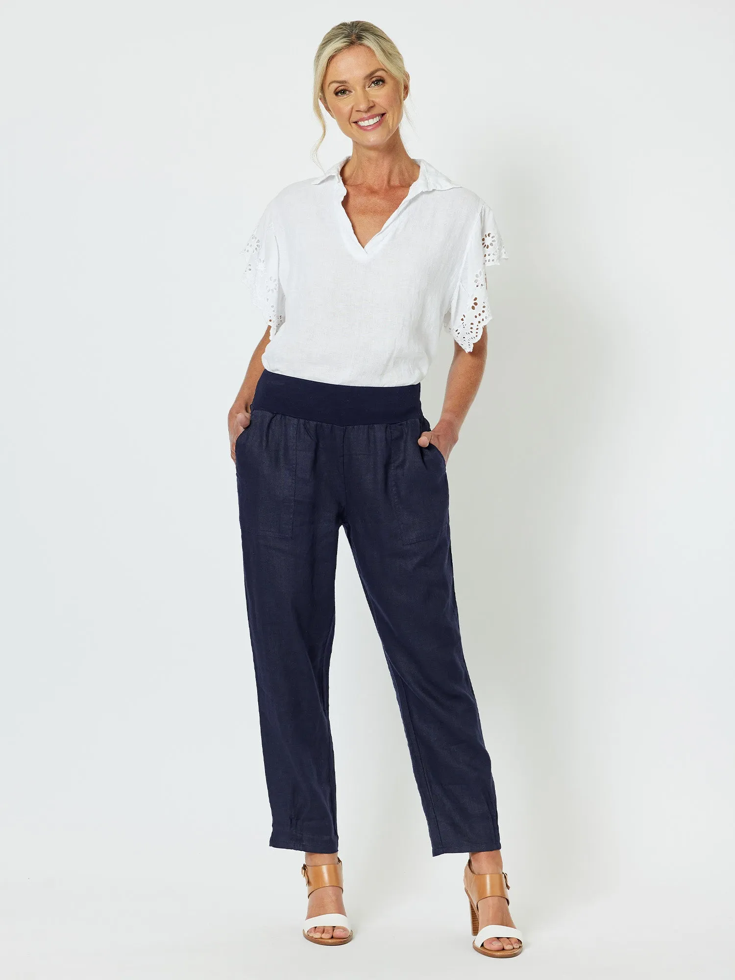 Sarah Linen Pleat Hem Pant - Navy sold by RC & Co product image thumbnail 3