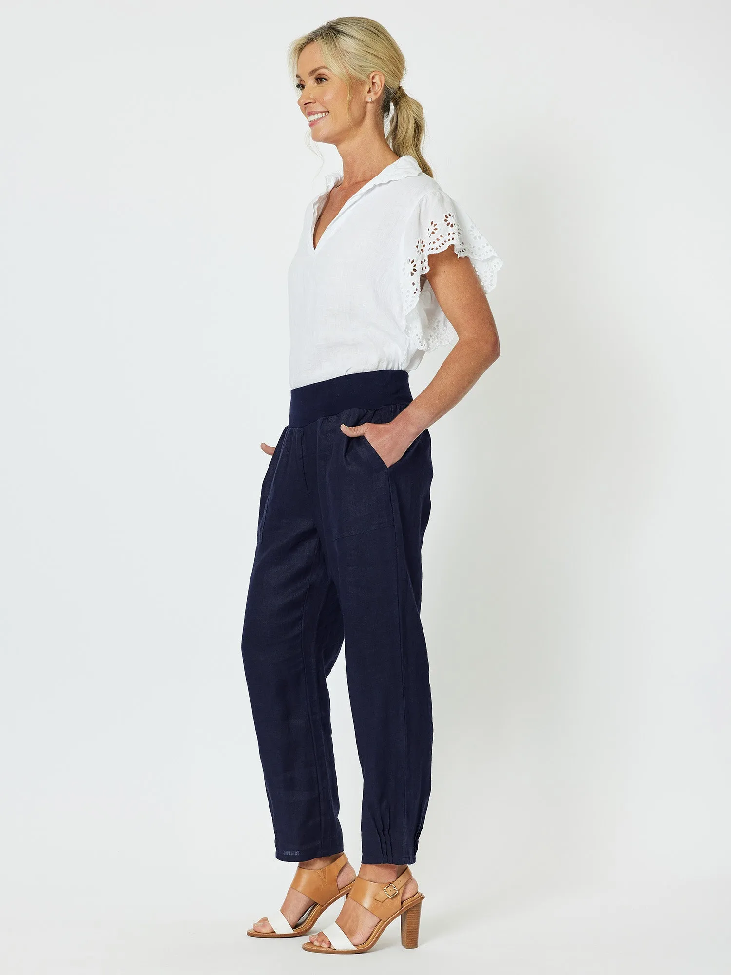 Sarah Linen Pleat Hem Pant - Navy sold by RC & Co product image thumbnail 4