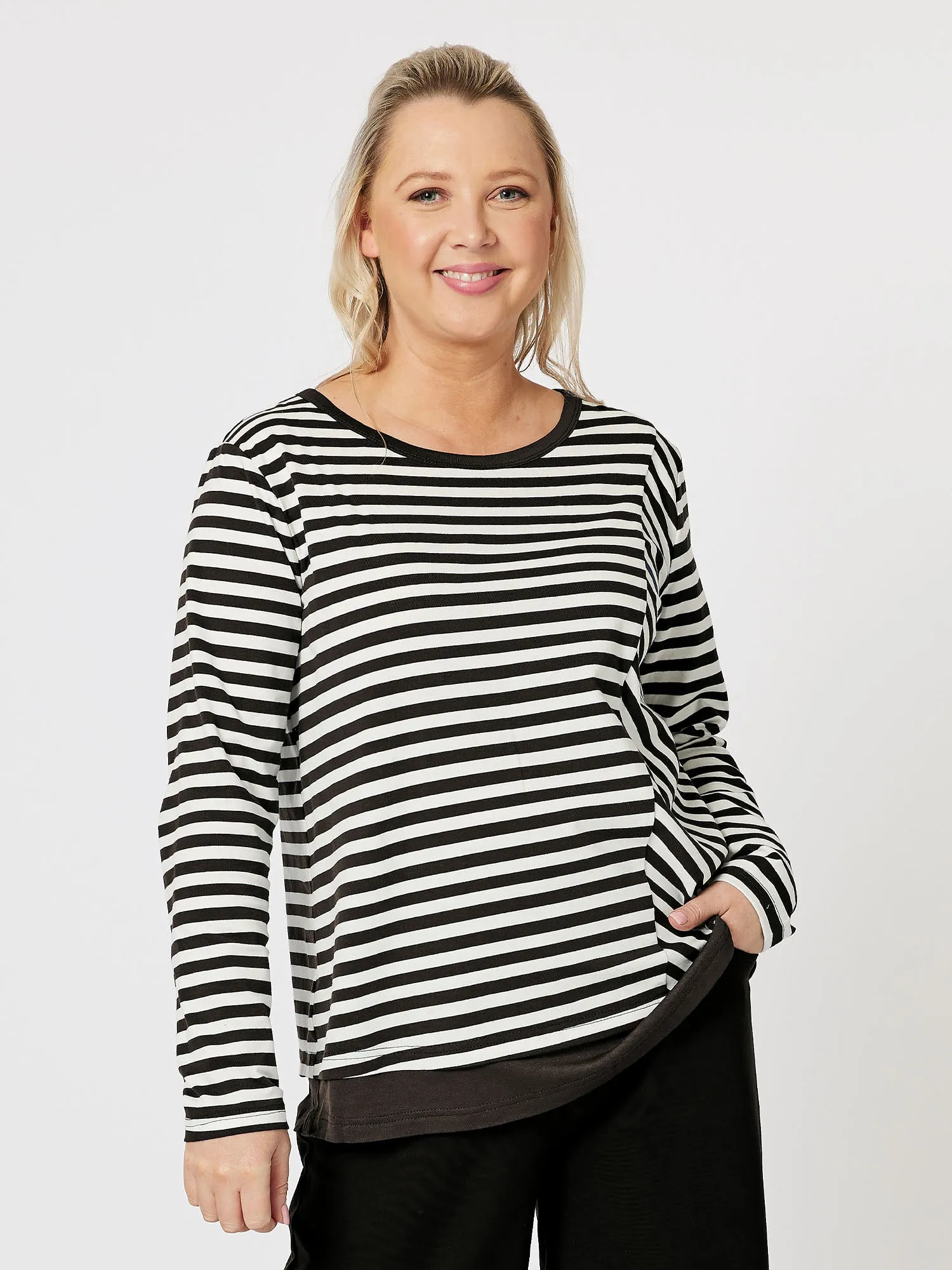 Sarah Stripe Long Sleeve Top - Black sold by RC & Co product image thumbnail 3