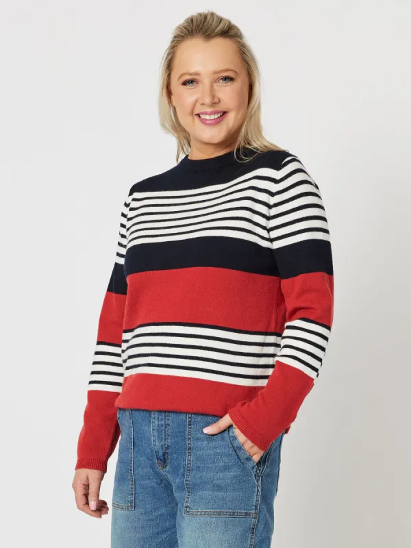 Molly Stripe Print Knit Jumper - Navy sold by RC & Co
