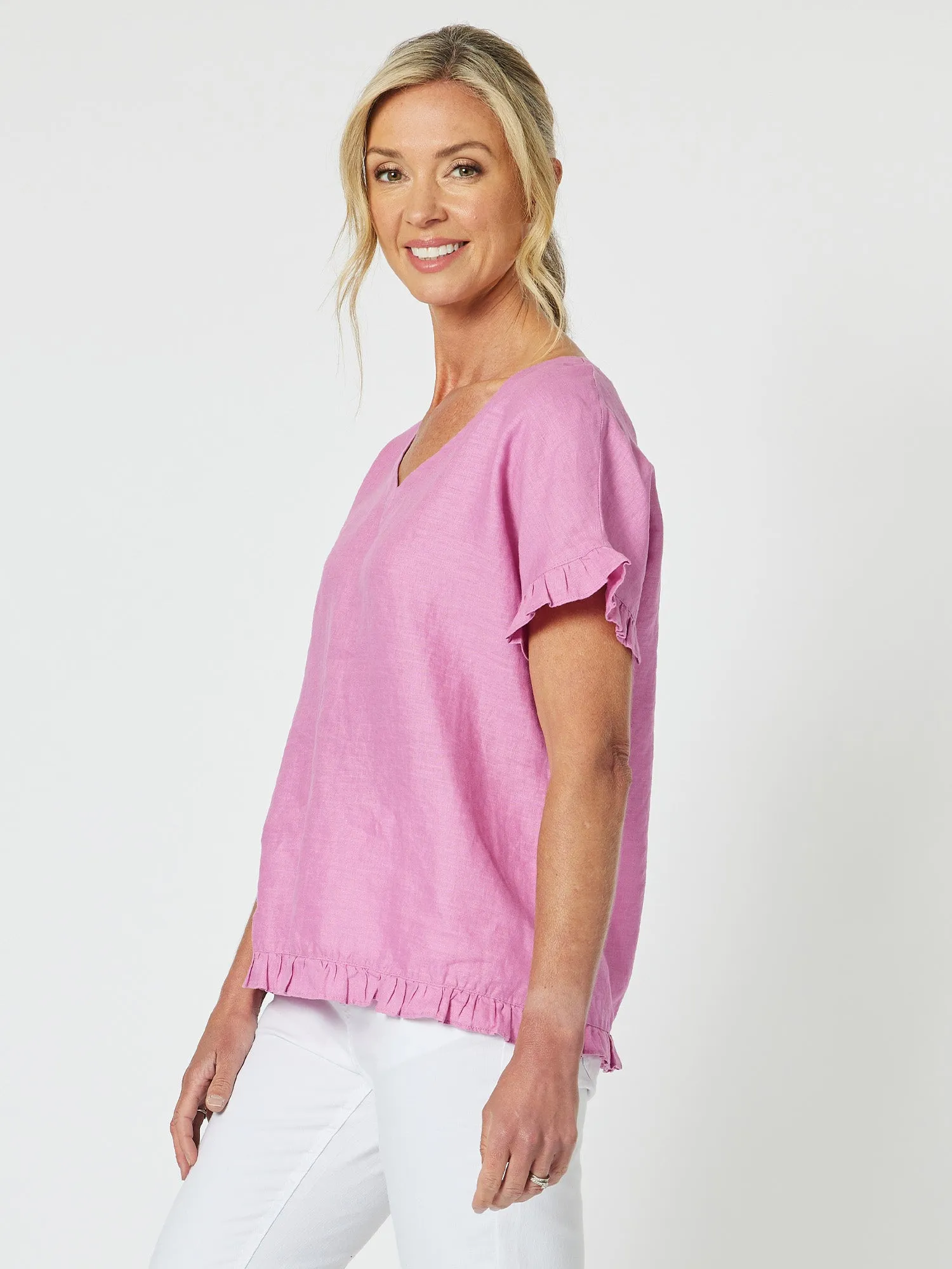 Ruffle Hem Linen Top - Orchid sold by RC & Co product image thumbnail 4