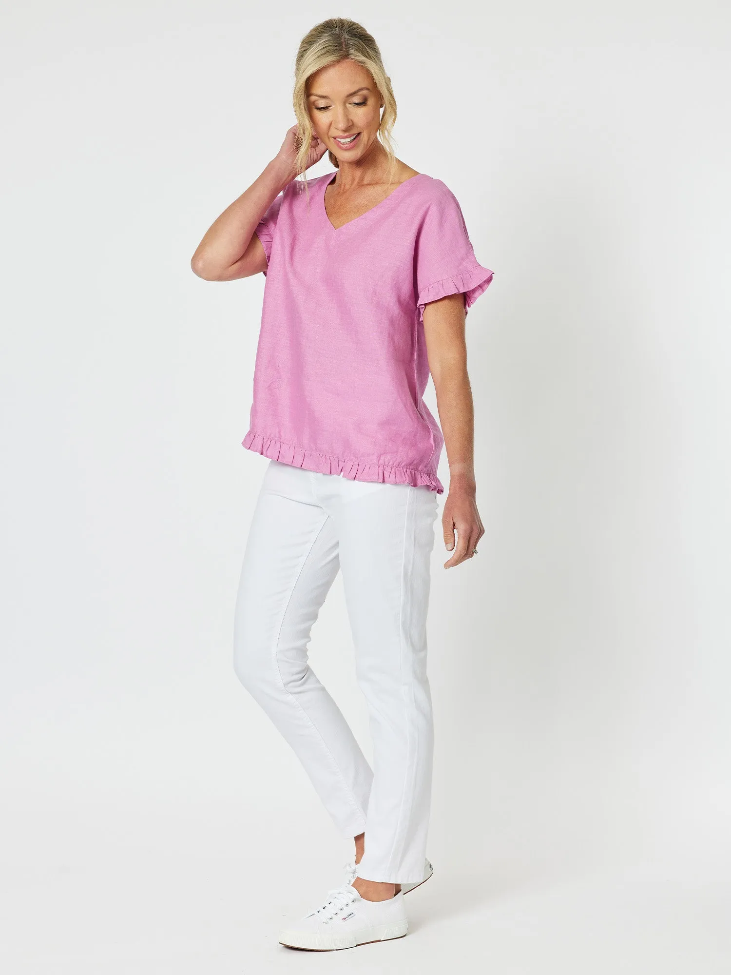 Ruffle Hem Linen Top - Orchid sold by RC & Co product image thumbnail 3