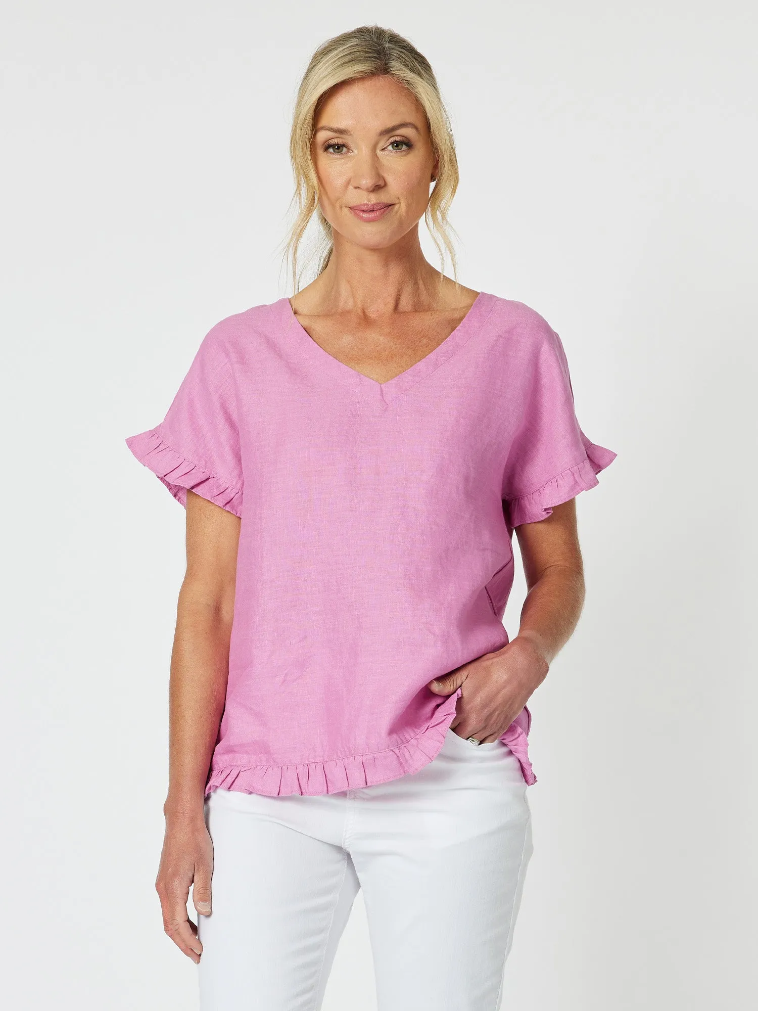 Ruffle Hem Linen Top - Orchid sold by RC & Co