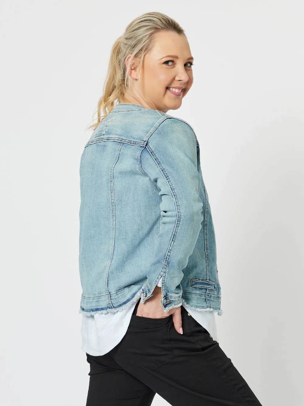 Collarless Denim Jacket - Denim sold by RC & Co product image thumbnail 5