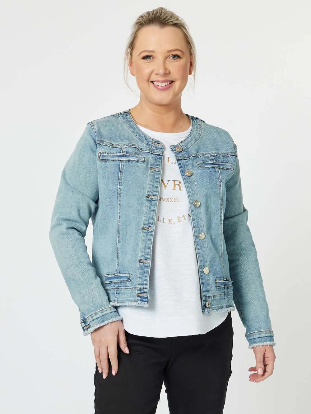 Collarless Denim Jacket - Denim sold by RC & Co product image thumbnail 3