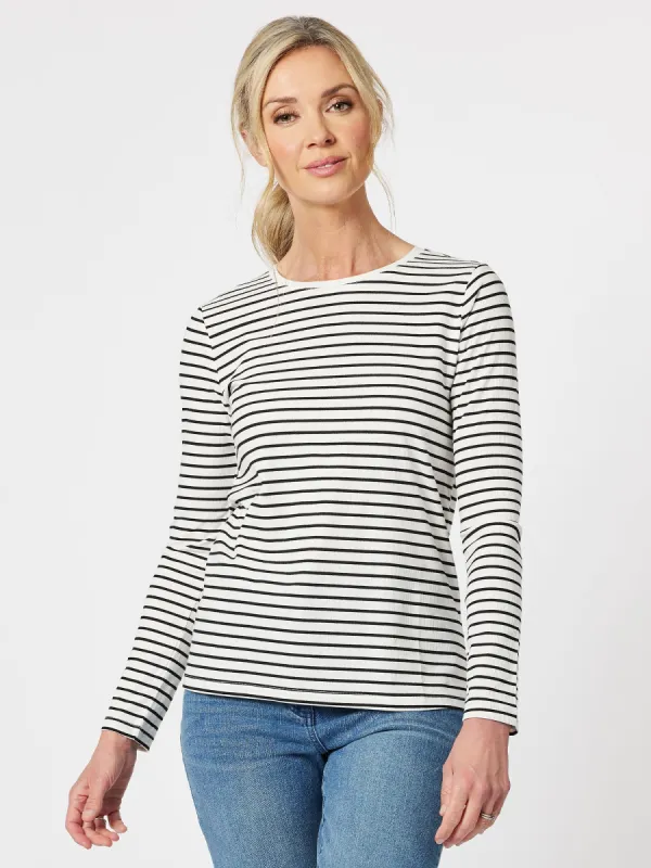 Rib Stripe Long Sleeve Top - Black sold by RC & Co