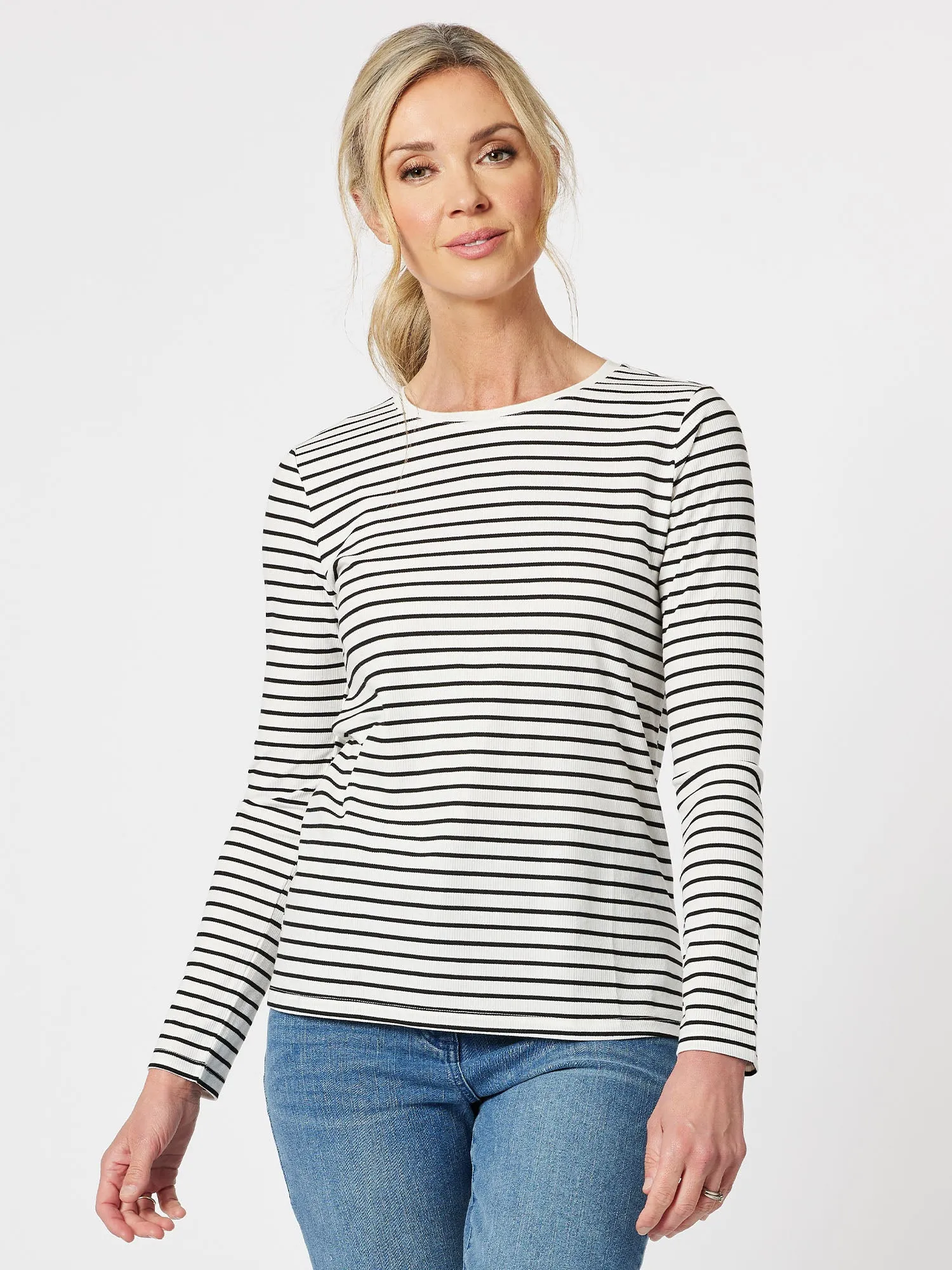 Rib Stripe Long Sleeve Top - Black sold by RC & Co