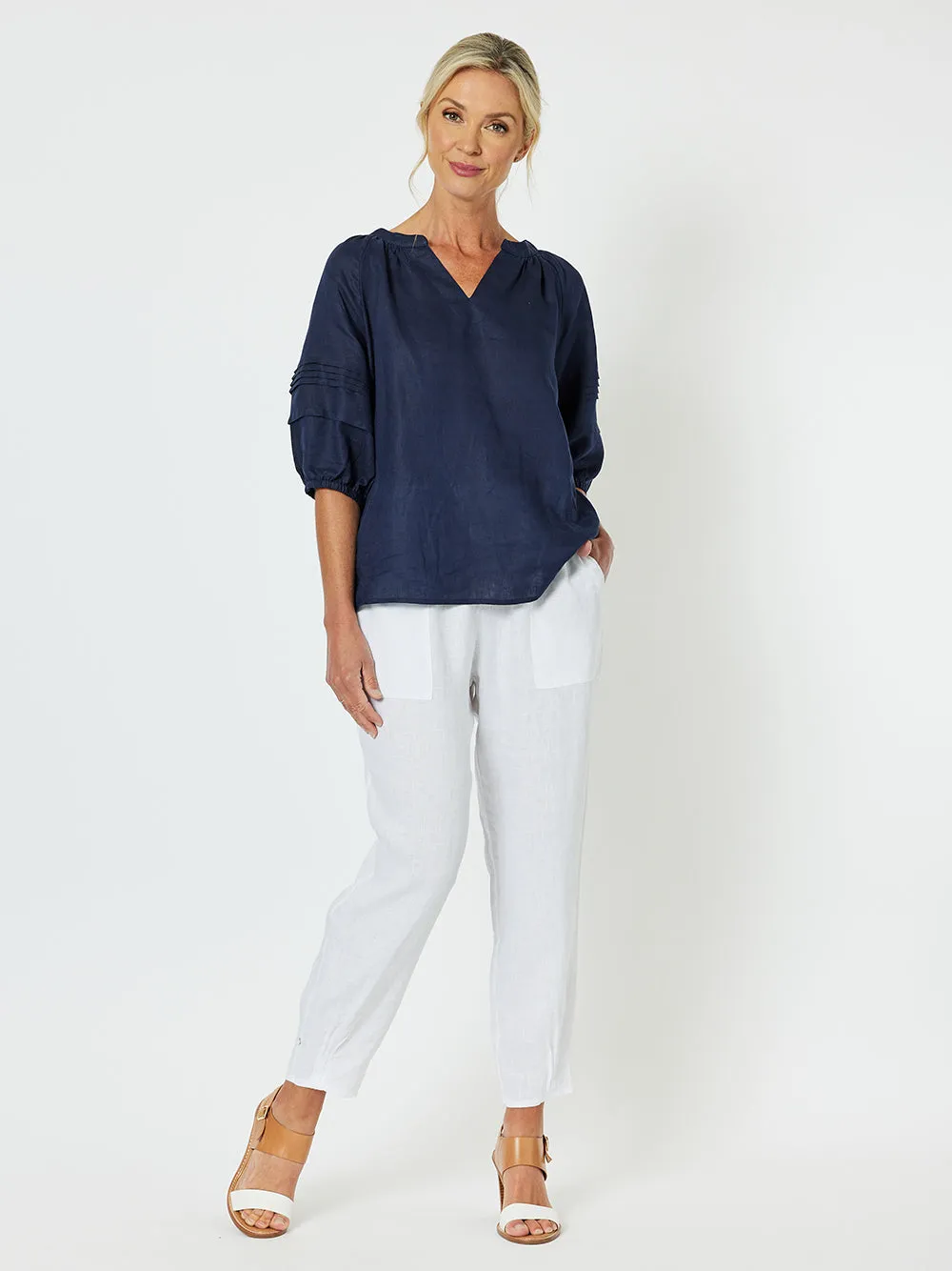 Sarah Linen Pleat Hem Pant - White sold by RC & Co product image thumbnail 4