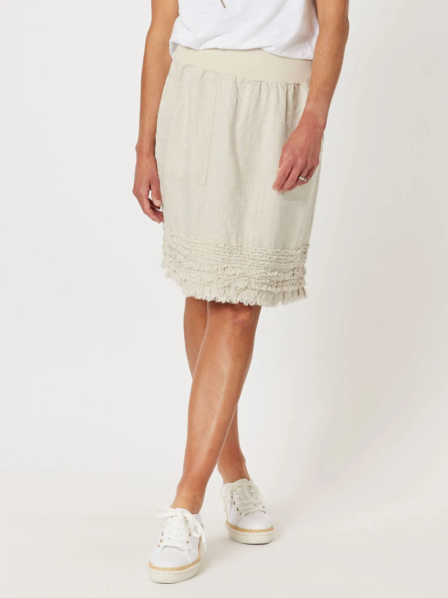 Mimi Linen Ruffle Hem Skirt - Natural sold by RC & Co