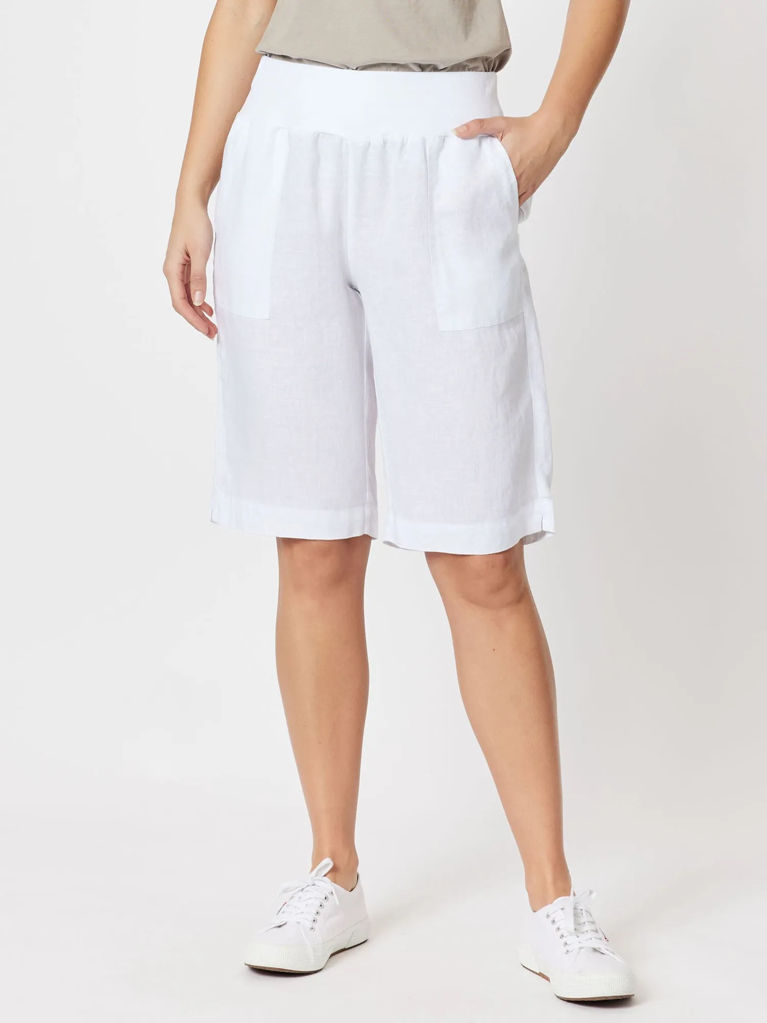 Ribbed Waist Linen Short - White sold by RC & Co