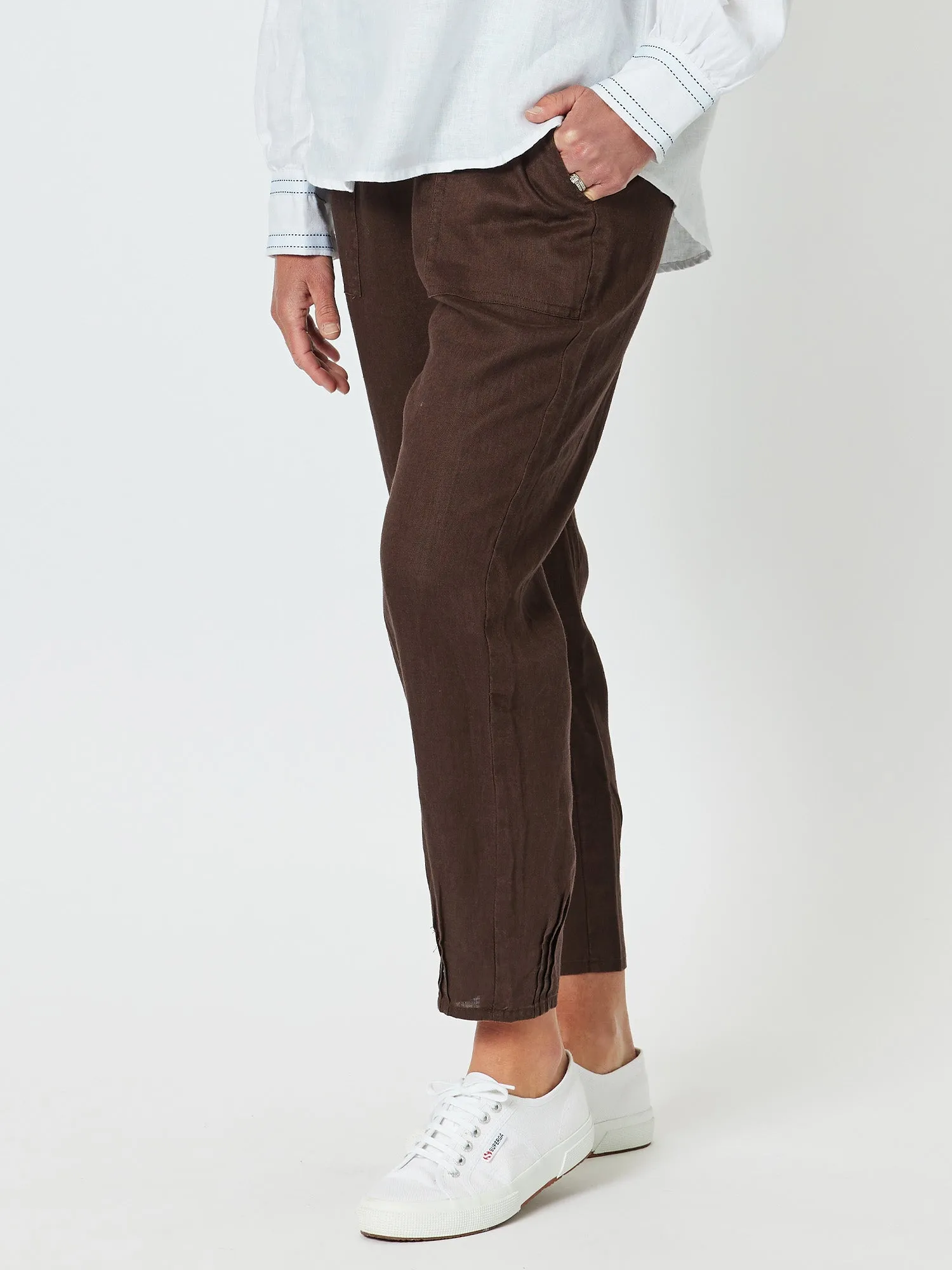 Sarah Linen Pleat Hem Pant - Chocolate sold by RC & Co product image thumbnail 4