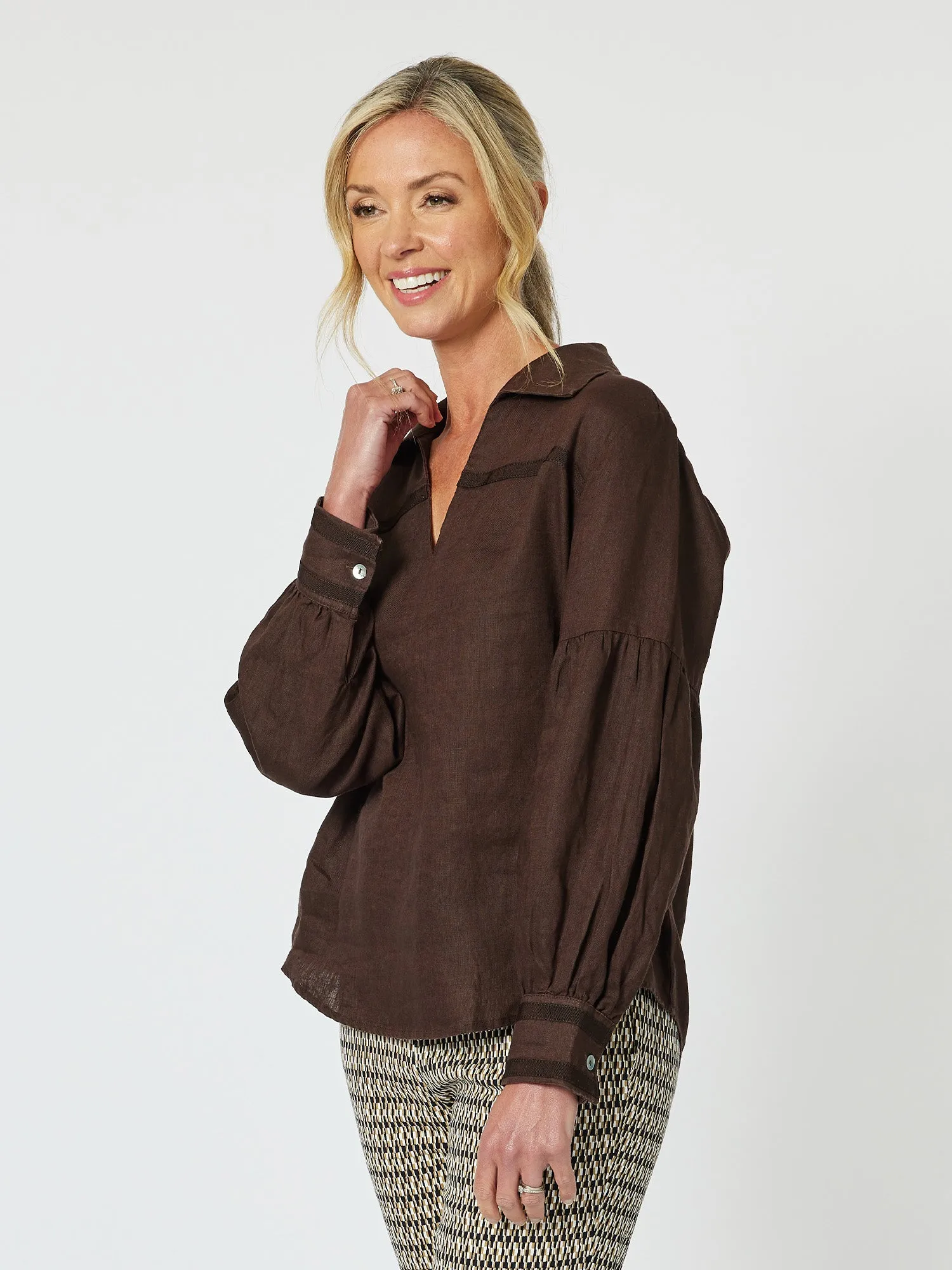 Eliza Linen Shirt - Chocolate sold by RC & Co product image thumbnail 4