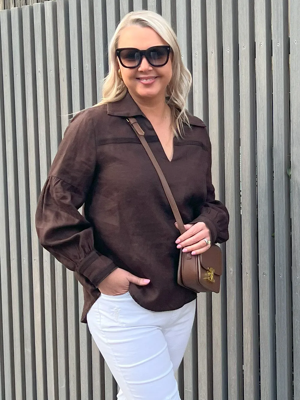 Eliza Linen Shirt - Chocolate sold by RC & Co