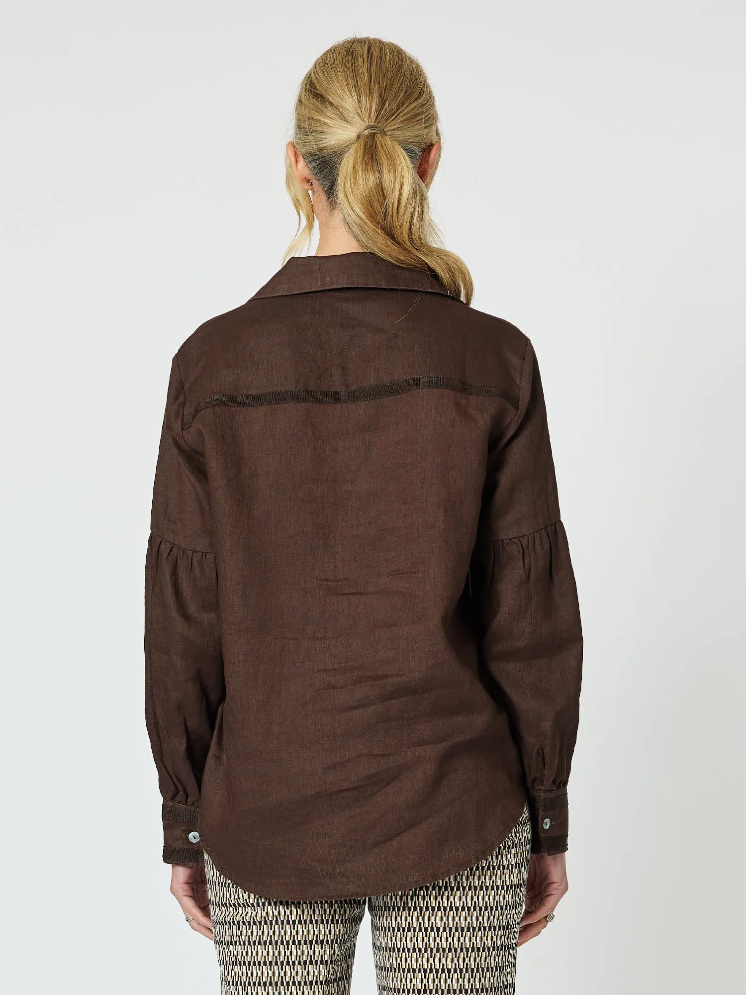 Eliza Linen Shirt - Chocolate sold by RC & Co product image thumbnail 5
