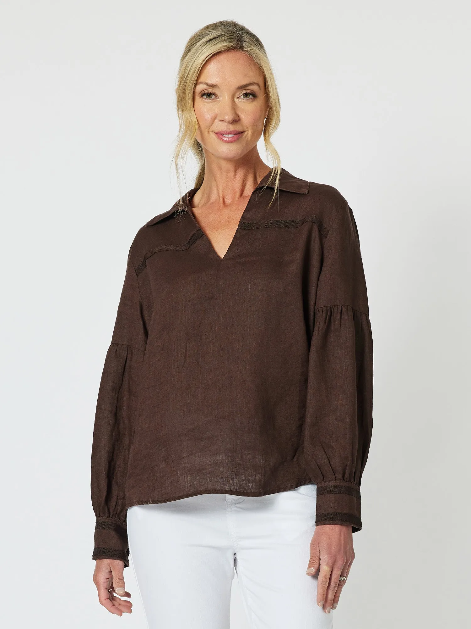 Eliza Linen Shirt - Chocolate sold by RC & Co product image thumbnail 3