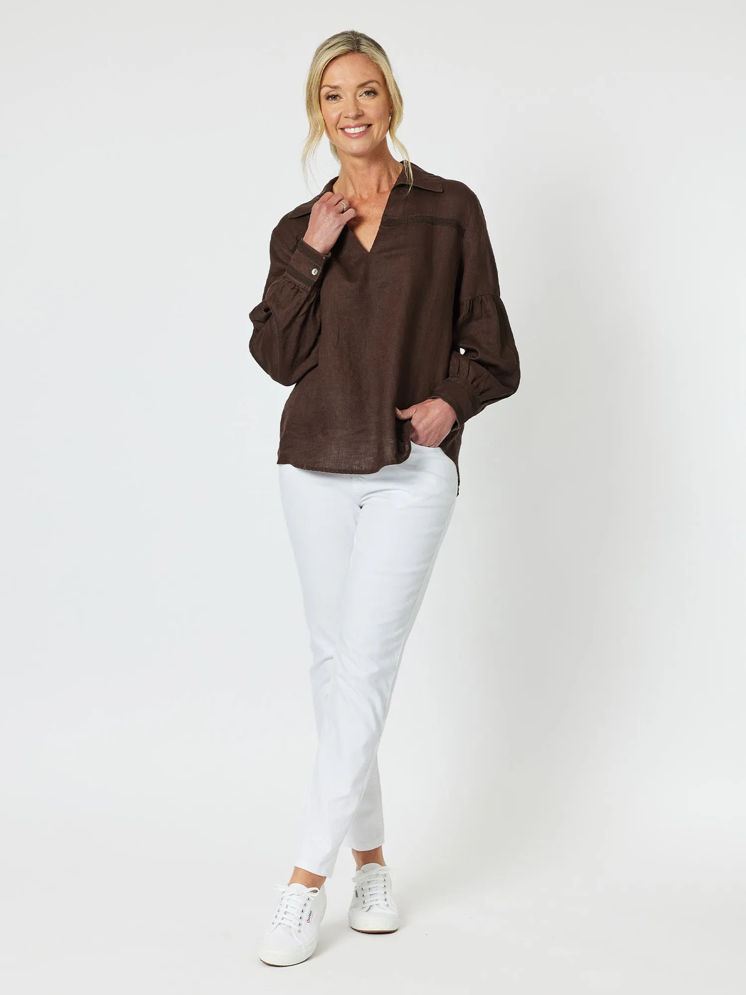Eliza Linen Shirt - Chocolate sold by RC & Co product image thumbnail 2