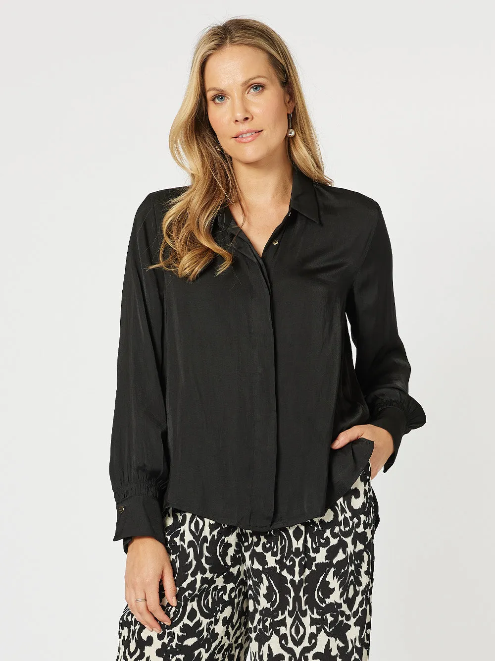 Luxe Shirt With Cuff Detail - Black sold by RC & Co