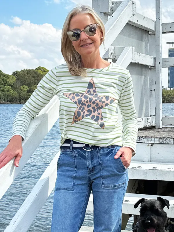 Annie Star Stripe Print Tee - Green sold by RC & Co