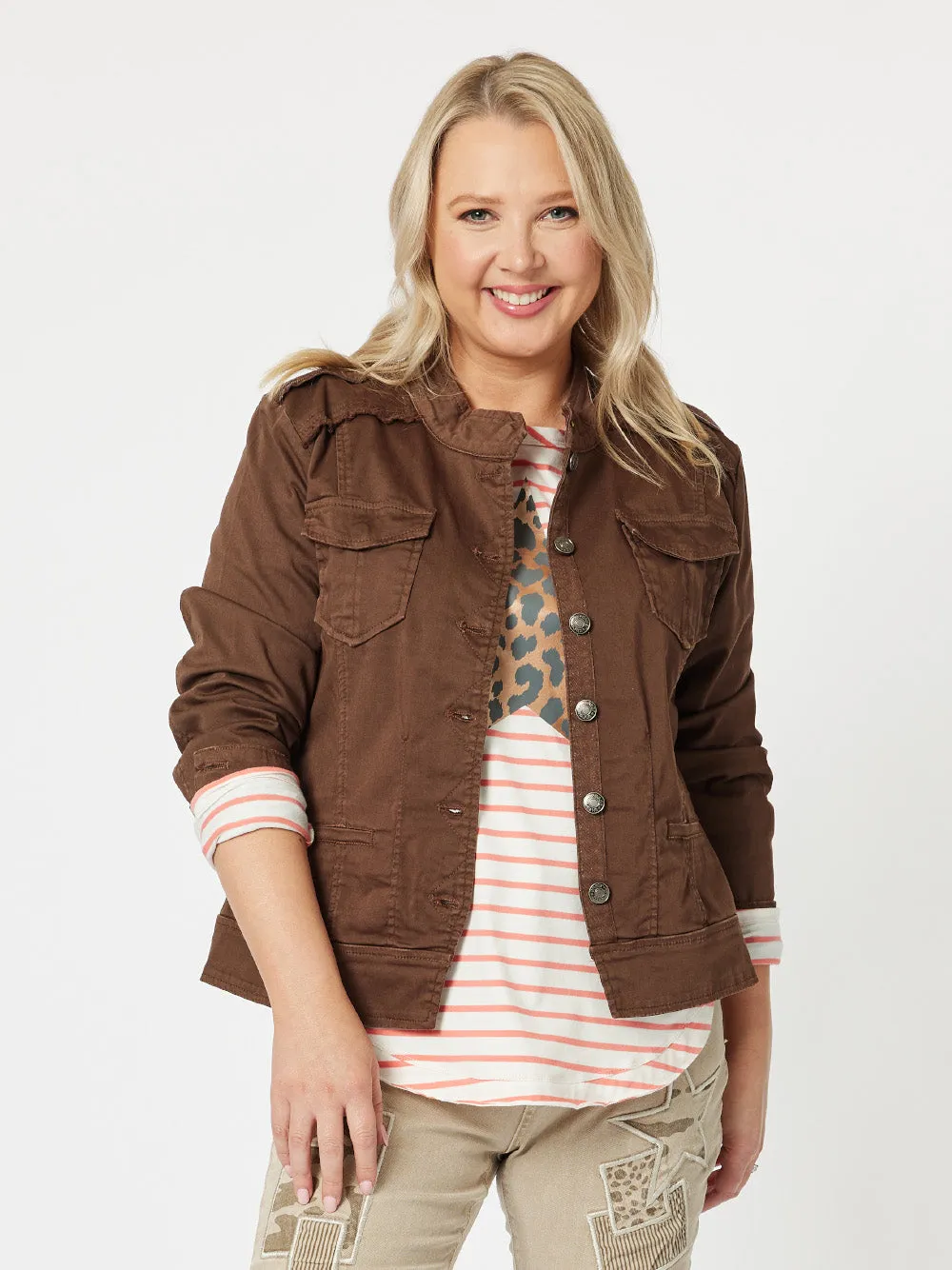 Military Denim Jacket - Chocolate sold by RC & Co product image thumbnail 2