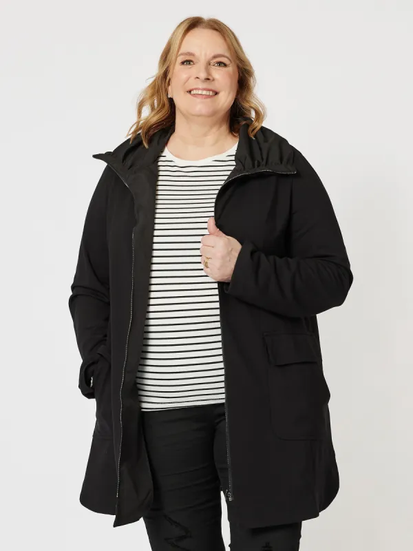 Ponti Ruched Collar Long Line Jacket - Black sold by RC & Co