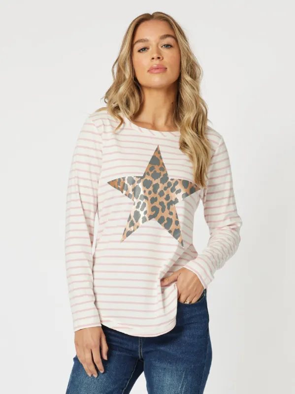 Annie Star Stripe Print Tee - Pink sold by RC & Co