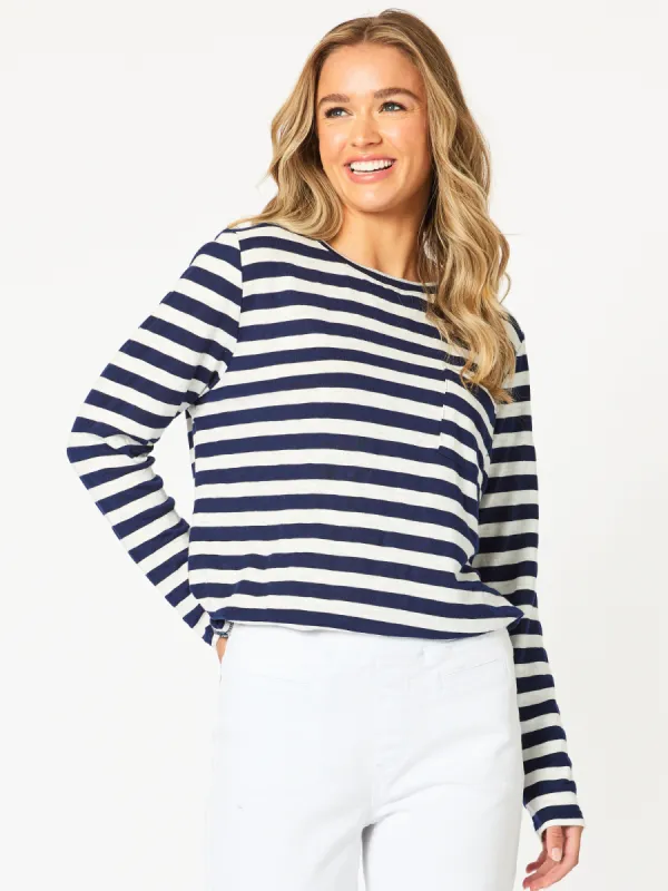Stripe Print Long Sleeve Top - Navy/White sold by RC & Co