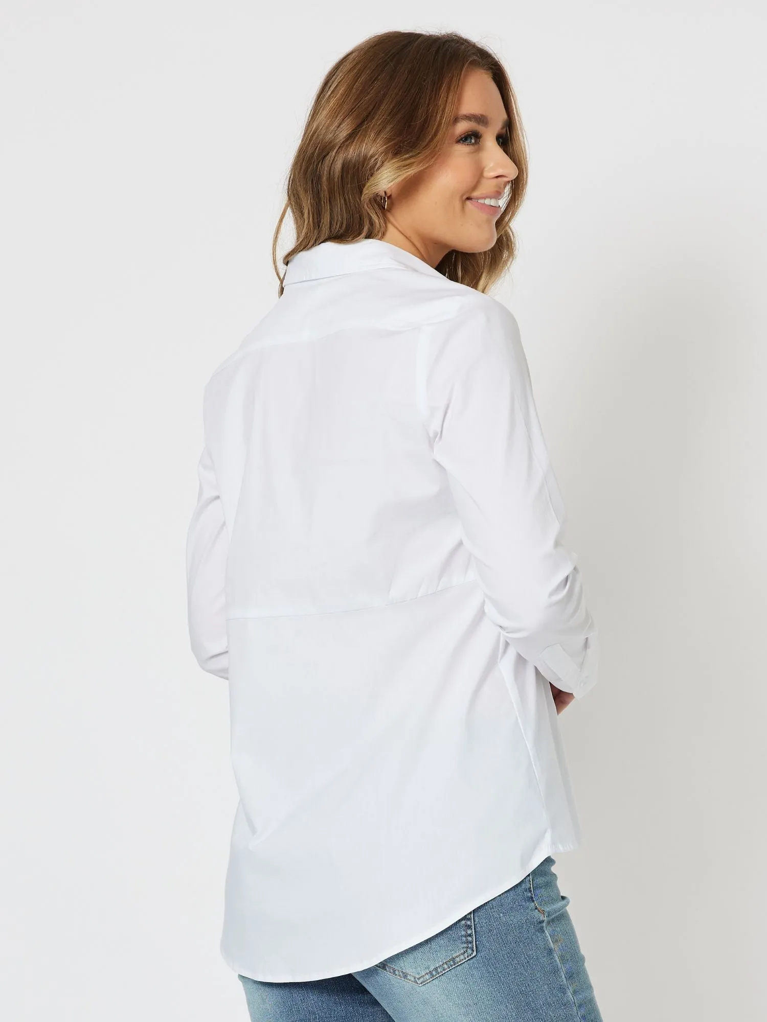 Poplin High Lo Boyfriend Shirt - White sold by RC & Co product image thumbnail 4