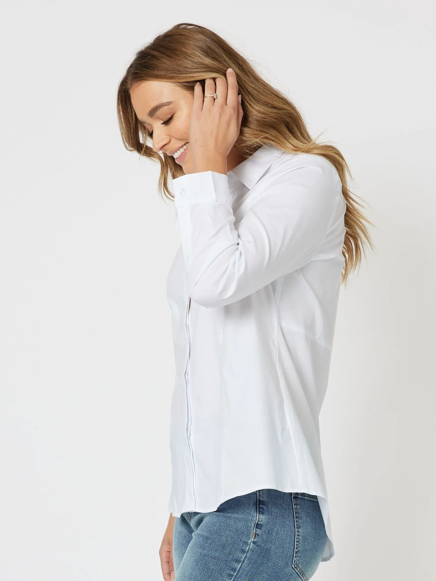 Poplin High Lo Boyfriend Shirt - White sold by RC & Co product image thumbnail 3