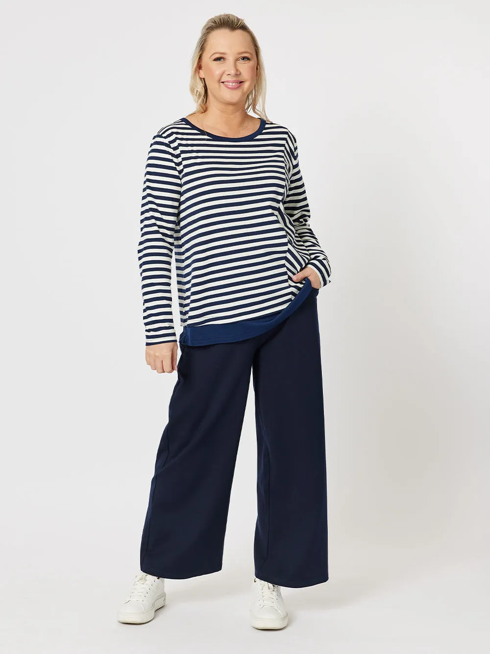 Sarah Stripe Print Long Sleeve Top - Navy sold by RC & Co product image thumbnail 2
