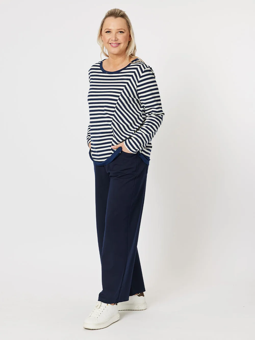 Sarah Stripe Print Long Sleeve Top - Navy sold by RC & Co product image thumbnail 3