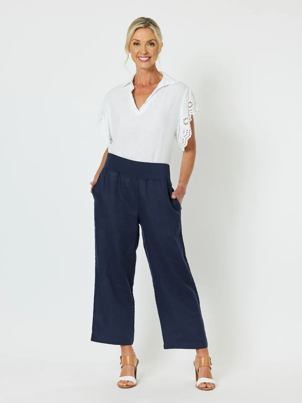 Lara Linen Wide Leg Pant - Navy sold by RC & Co product image thumbnail 3