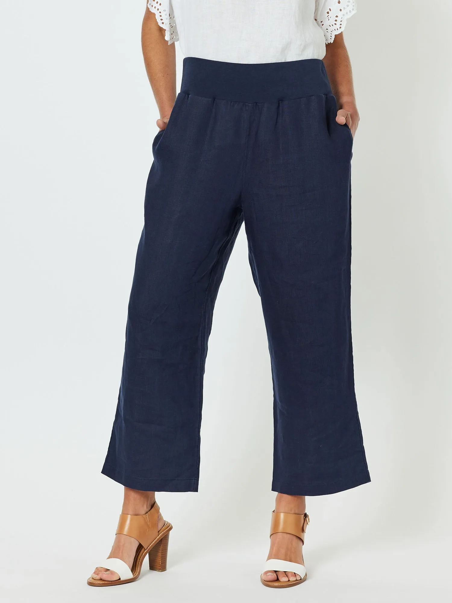Lara Linen Wide Leg Pant - Navy sold by RC & Co
