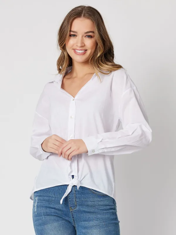 Tie Front Poplin Shirt - White sold by RC & Co