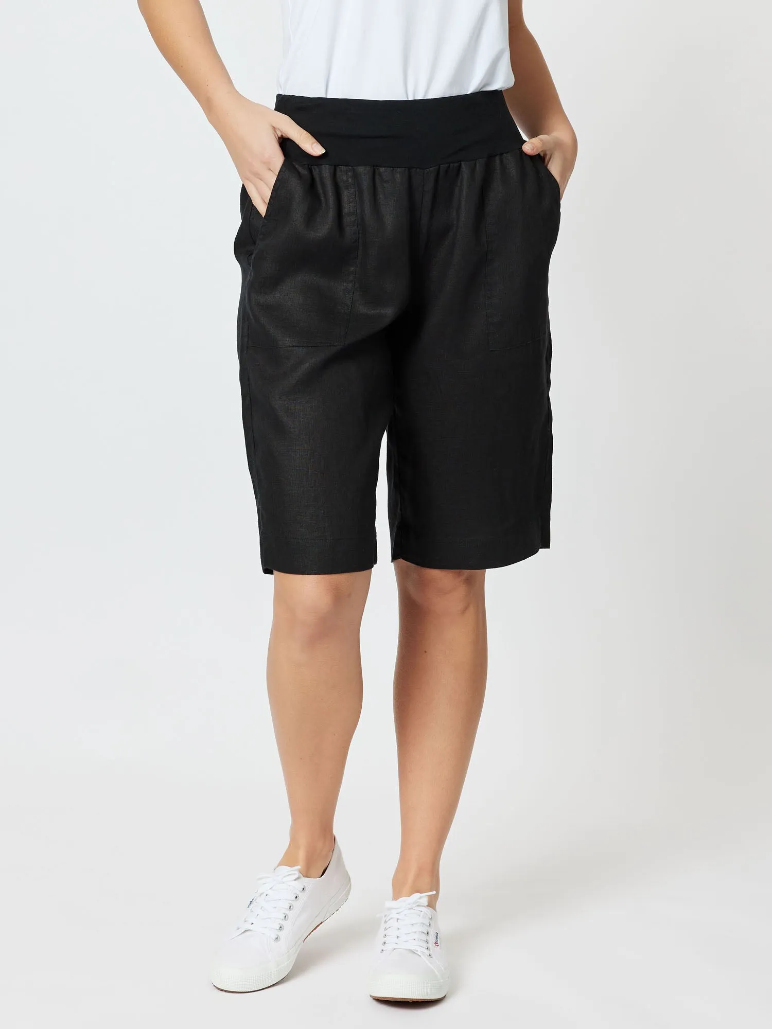 Stretch Waist Linen Short - Black sold by RC & Co